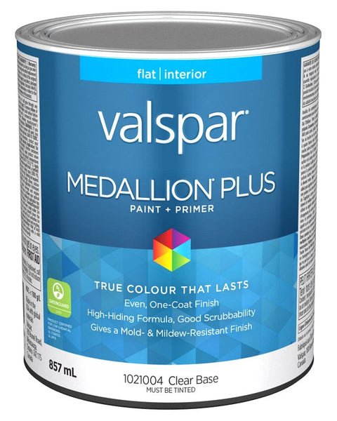 Medallion Plus 029.1021004.005 Interior Paint and Primer, Acrylic, Flat, Clear, 1 qt, 37 sq-m Coverage Area, Pack of 4