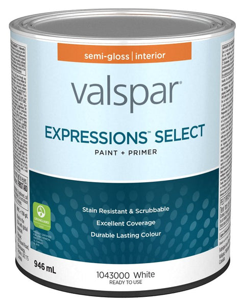 Expressions Select 029.1043000.005 Interior Paint and Primer, Semi-Gloss, White, 1 qt, 37 sq-m Coverage Area, Pack of 4