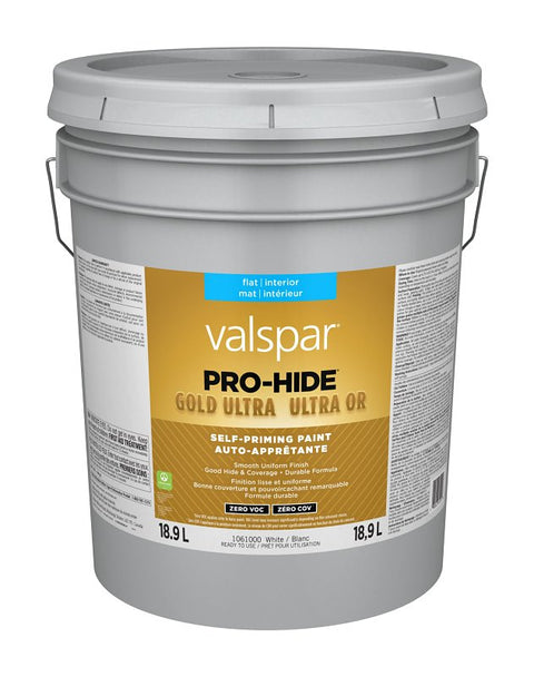 Pro-Hide Gold Ultra 029.1061000.008 Interior Self-Priming Paint, Flat, White, 5 gal, 37 sq-m Coverage Area