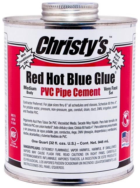 Christy's Red Hot Blue Glue RH-RHBV-QT-12 Medium-Bodied Cement, 1 qt Can, Liquid, Blue