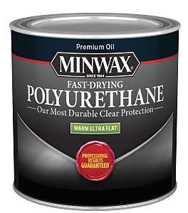 Minwax Fast-Drying 230114444 Polyurethane Wood Finish, Warm Ultra-Flat, Liquid, Clear, 0.5 pt