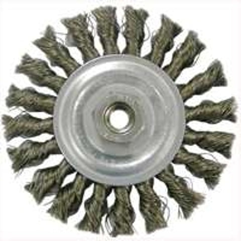 Vortec Pro 36012 Wire Wheel Brush, 4 in Dia, 5/8-11 Arbor/Shank, Knotted, Twisted Bristle, 0.014 in Dia Bristle
