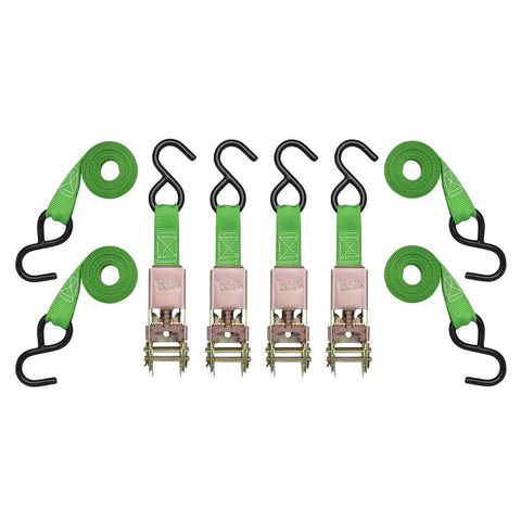SmartStrap 153 Tie-Down, Ratchet, 1 in W, 10 ft L, Steel, Green, 300 lb, S-Hook End Fitting, Steel End Fitting