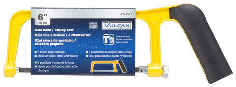 Vulcan JL52063 Mini Hacksaw, 6 in L Blade, 24 TPI TPI, Steel Blade, 2-1/4 in D Throat, Steel Frame, Comfort Grip Handle