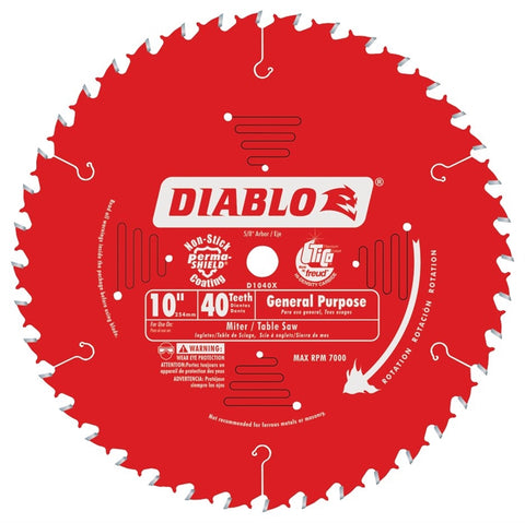 Diablo D1040X General Purpose Circular Saw Blade, 10 in Dia x 0.071 in T, 40 Teeth, 5/8 in Arbor