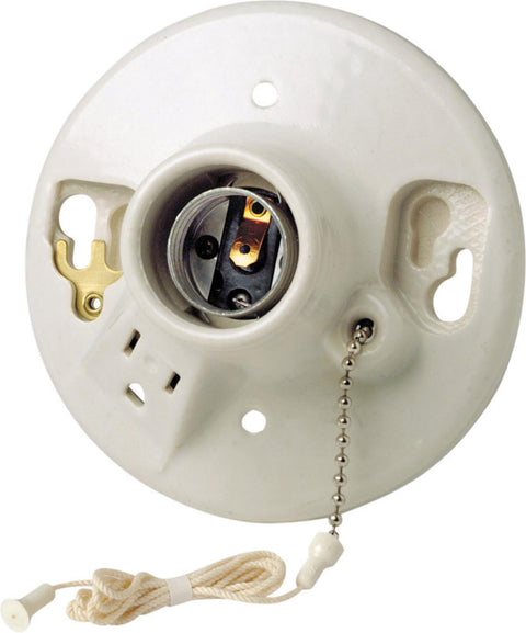 Leviton Pull Chain Socket w/Grounded Outlet 660 watts 125 volts Medium White