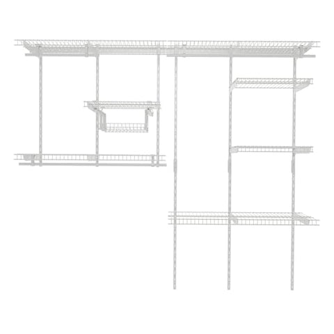 Adjustable White Wire Closet Shelf Kit, 6 to 8 FT Expandable Organizer System for Versatile Home Storage