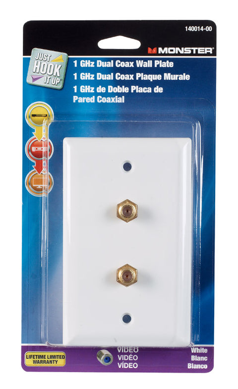 Monster Cable Just Hook It Up 1 gang White Plastic Coaxial Wall Plate