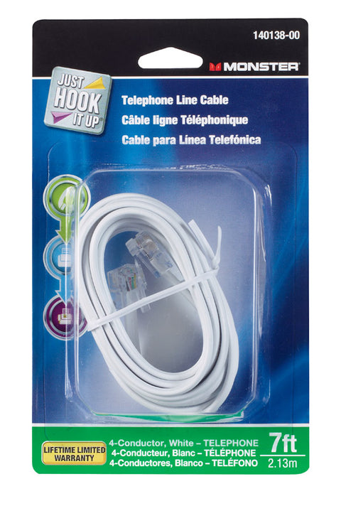 Monster Cable 7 ft. L White Modular Telephone Line Cable