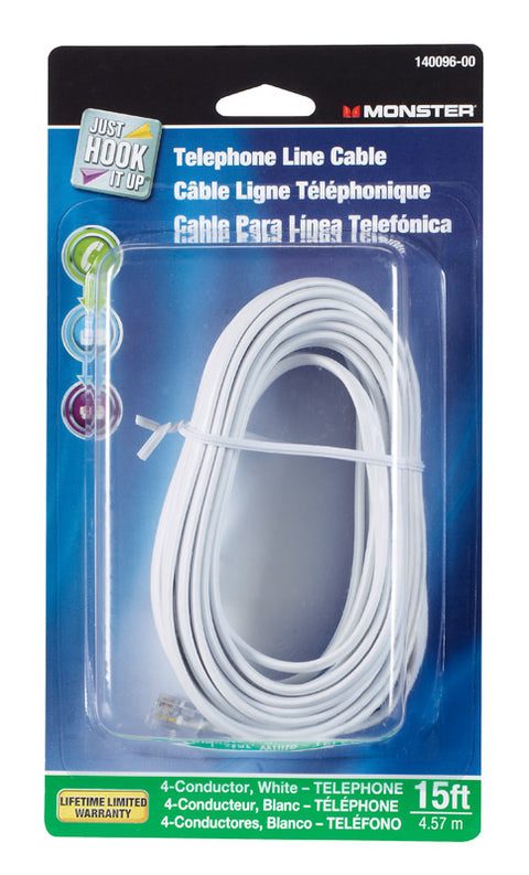 Monster Cable 15 ft. L White Modular Telephone Line Cable
