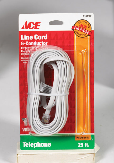 Ace 25 ft. L White Telephone Line Cord