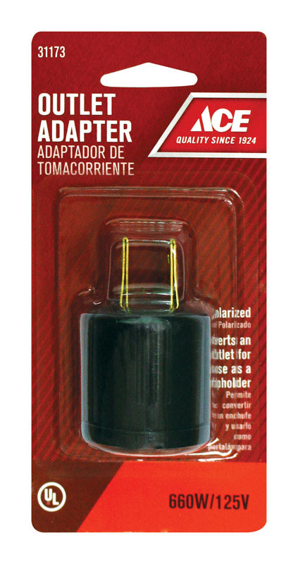 Ace Polarized Outlet To Keyless Socket Black 15 amps 125 volts 1 pk