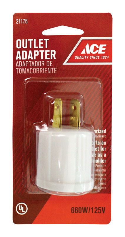 Ace Polarized Outlet To Keyless Socket White 15 amps 125 volts 1 pk