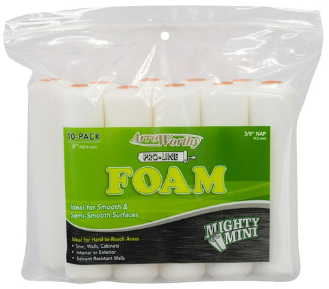 Arroworthy 6.5-FMCK Mini Roller Cover, 3/8 in Thick Nap, 6-1/2 in L, Foam Cover, White