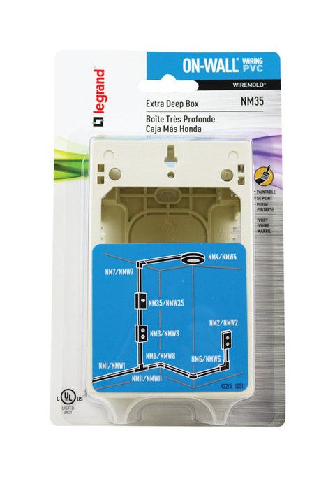 Wiremold 7-13/16 in. H Rectangle Outlet Box Ivory Plastic