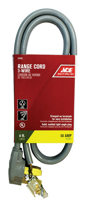 Ace 6/2, 8/1 SRDT 250 volts Range Cord 3 Wire 4 ft. L Gray