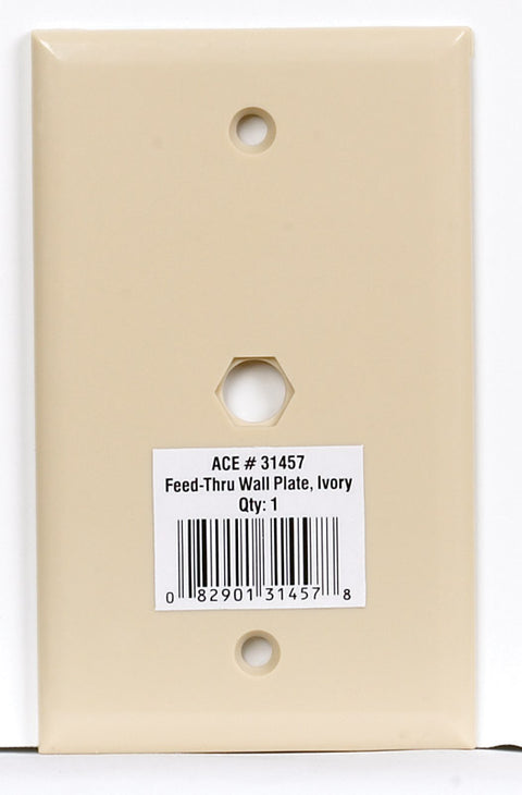 Ace Ivory Coaxial Cable Feed-Thru Wallplate 1 pk