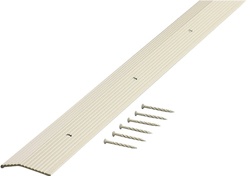 M-D 74187 Carpet Trim, 36 in L, 1.38 in W, Fluted Surface, Aluminum, Almond