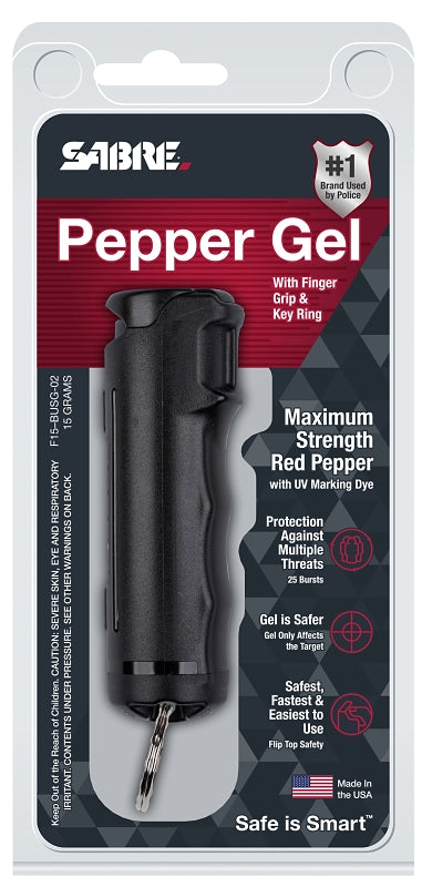 Sabre F15-BUSG-02 Pepper Spray Key Ring, 0.54 oz Can, Pungent, 1 CD, Black