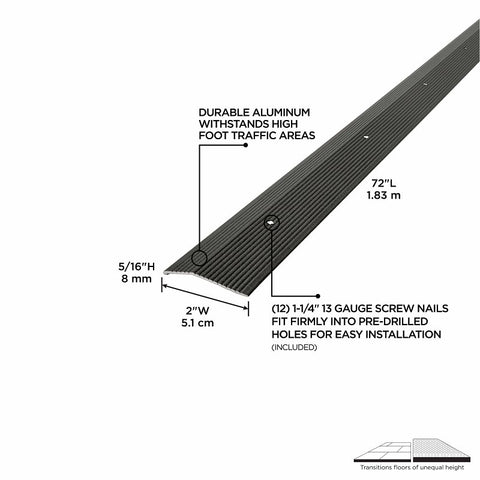 M-D 43375 Carpet Trim, 72 in L, 2 in W, 3/8 in Thick, Aluminum, Mocha