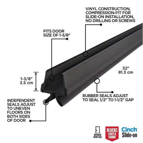 M-D 43399 Door Bottom, 1-1/8 in L, 1-3/4 in W, 32 in H, Vinyl