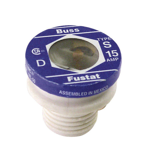 Bussmann Plug Fuse 15 amps 125 volts 1.16 in. Dia. x 1.25 in. L 2 pk For Residential Load Centers