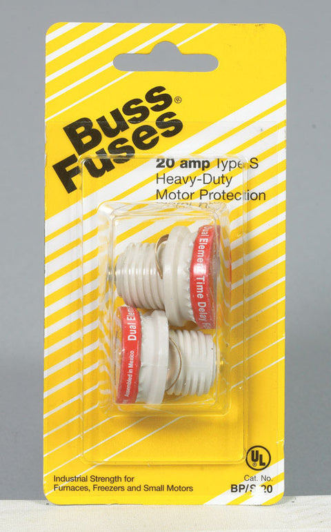 Bussmann Plug Fuse 20 amps 125 volts 1.16 in. Dia. x 1.25 in. L 2 pk For Residential Load Centers