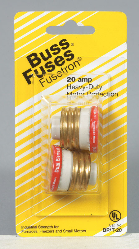 Bussmann Time Delay Plug Fuse 20 amps 125 volts 1.16 in. Dia. 2 pk For Small Motor Overload Protec
