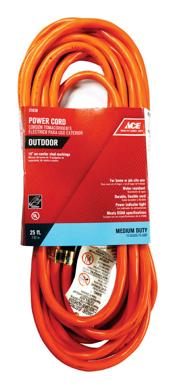 Ace Indoor and Outdoor Extension Cord 14/3 SJTW 25 ft. L Orange