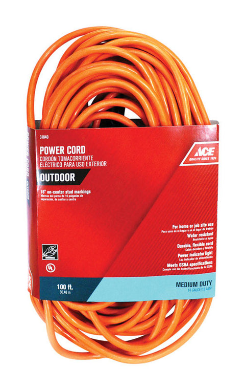 Ace Indoor and Outdoor Extension Cord 14/3 SJTW 100 ft. L Orange