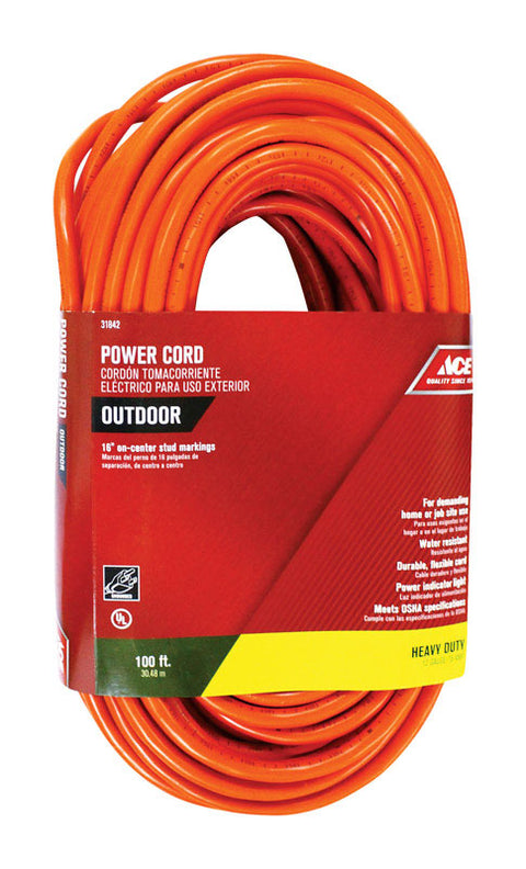 Ace Indoor and Outdoor Extension Cord 12/3 SJTW 100 ft. L Orange