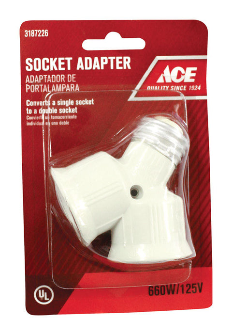 Ace Twin Light Socket Adapter 660 watts 125 volts Medium White