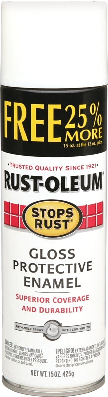 Rust-Oleum 254142 Rust Preventative Spray Paint, 15 oz Can, 12 to 15 sq-ft Coverage Area, Gloss, White
