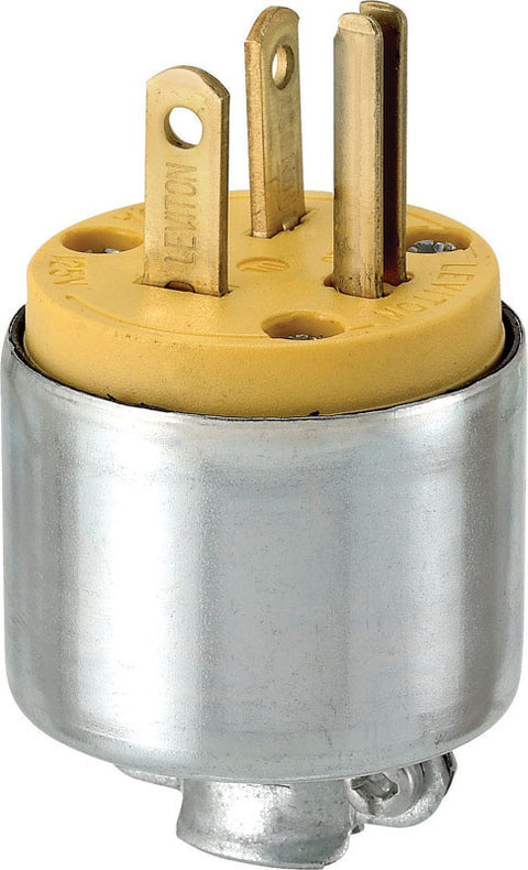 Leviton Commercial Armored Grounding Straight Blade Plug 5-20P 18-12 AWG 2 Pole, 3 Wire Yello