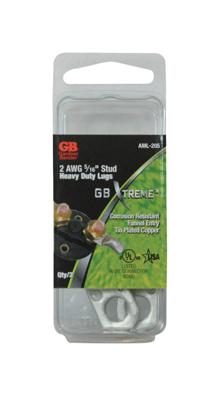 Gardner Bender Xtreme Industrial Electrical Lug Copper 2 AWG 5/16 in. Silver 2 pk