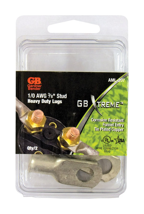 Gardner Bender Xtreme Industrial Electrical Lug Copper 1/0 AWG 3/8 in. Silver 2 pk