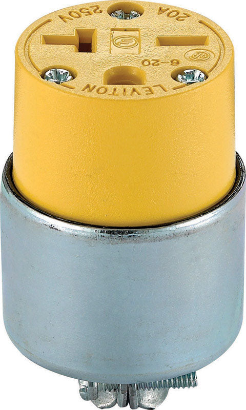 Leviton Commercial Armored Grounding Straight Blade Plug 6-20R 2 Pole, 3 Wire Yellow