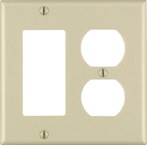 Leviton 2 gang Ivory Thermoset Plastic Rocker/GFCI and Duplex Wall Plate 1 pk