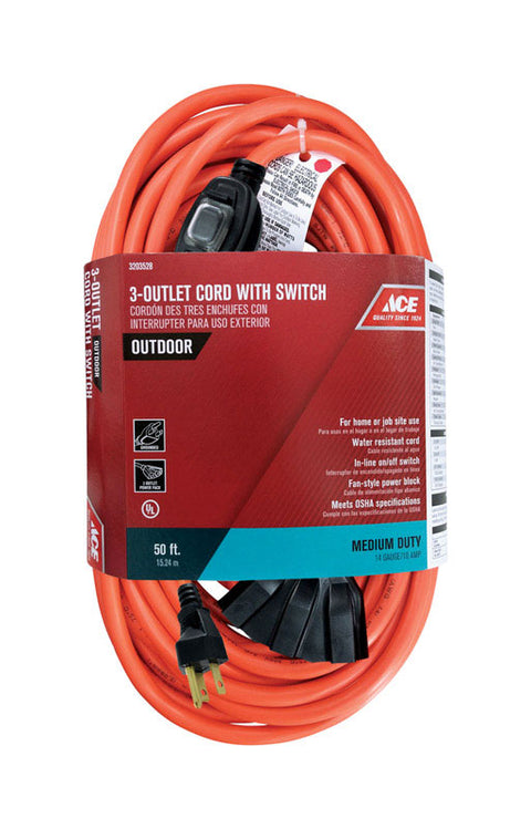 Ace Outdoor Extension Cord with Switch 14/3 SJTW 50 ft. L Orange