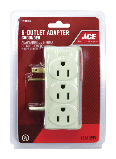 Ace Grounded 6-Outlet Adapter White 15 amps 125 volts 1 pk