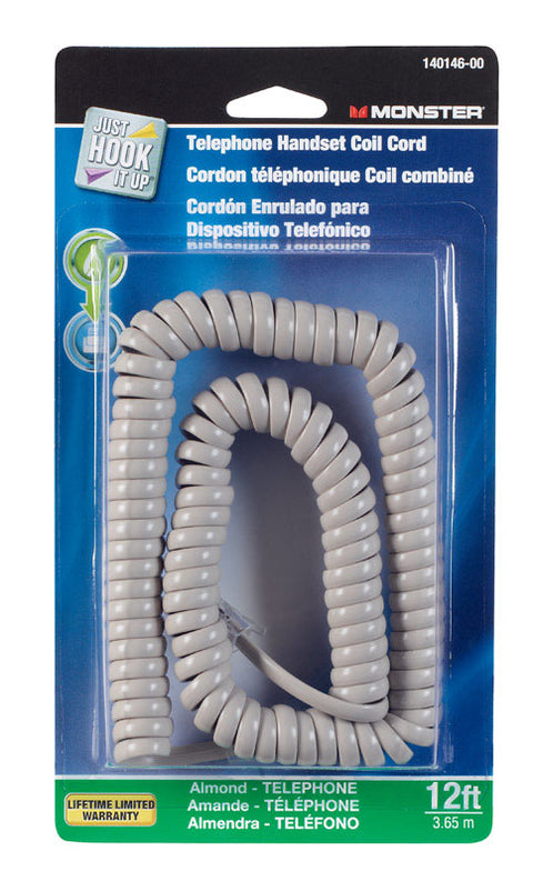 Monster Cable 12 ft. L Almond Telephone Handset Coil Cord