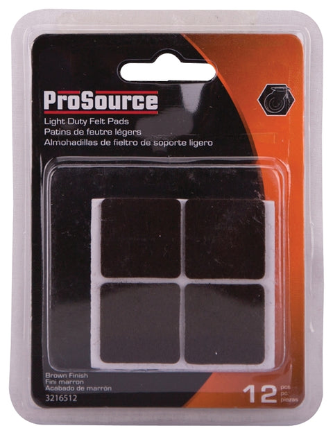 ProSource FE-50218-PS Furniture Pad, Felt Cloth, Brown, 1 x 1 in Dia, 1 in W, 5/64 in Thick, Square