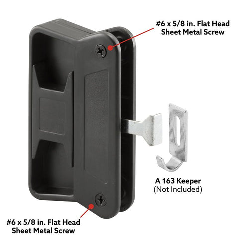 Prime-Line A 168 Door Latch and Pull, 11/16 in, Mounting Hole Center to Center: 3 in, Plastic/Steel, Black
