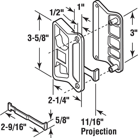 Prime-Line A 168 Door Latch and Pull, 11/16 in, Mounting Hole Center to Center: 3 in, Plastic/Steel, Black