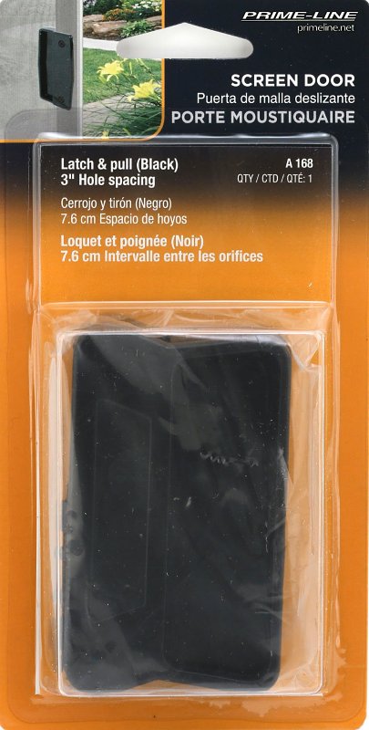 Prime-Line A 168 Door Latch and Pull, 11/16 in, Mounting Hole Center to Center: 3 in, Plastic/Steel, Black
