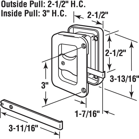 Prime-Line A 187 Door Latch and Pull, 1-7/16 in, Plastic/Steel, Black