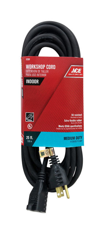 Ace Indoor Extension Cord 14/3 SJO 25 ft. L Black