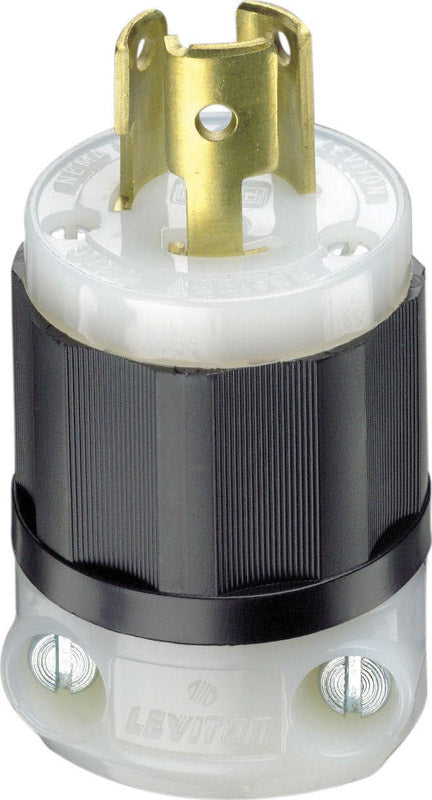 Leviton Industrial Nylon Grounding Locking Plug L5-15P 18-10 AWG 2 Pole, 3 Wire Black/White