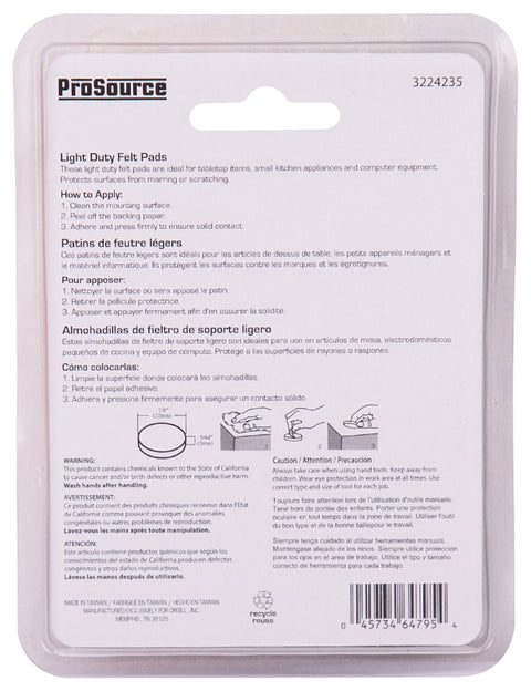 ProSource FE-50220-PS Furniture Pad, Felt Cloth, Brown, 7/8 in Dia, 5/64 in Thick, Round