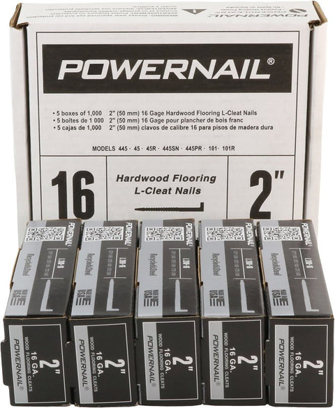 Powernail PowerCleats L200165 Floor Cleat, 2 in L, 16 ga, Carbon Steel, L-Shaped Head, Pack of 5